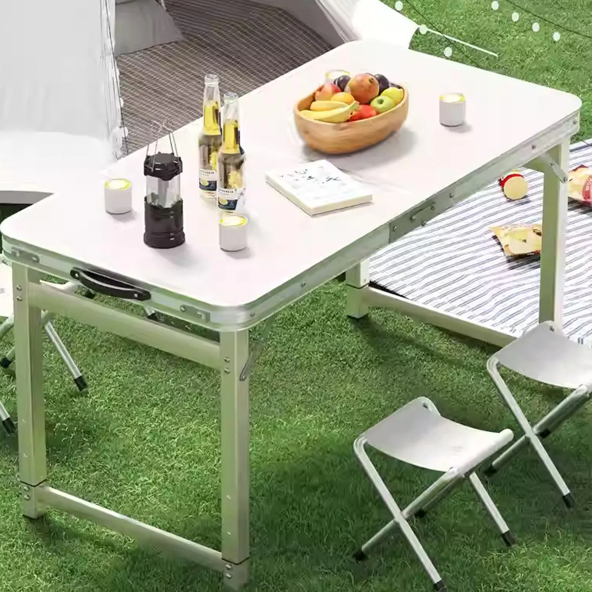 Portable Folding Picnic Camping Set Aluminium Table with 2 Foldable Chairs BBQ