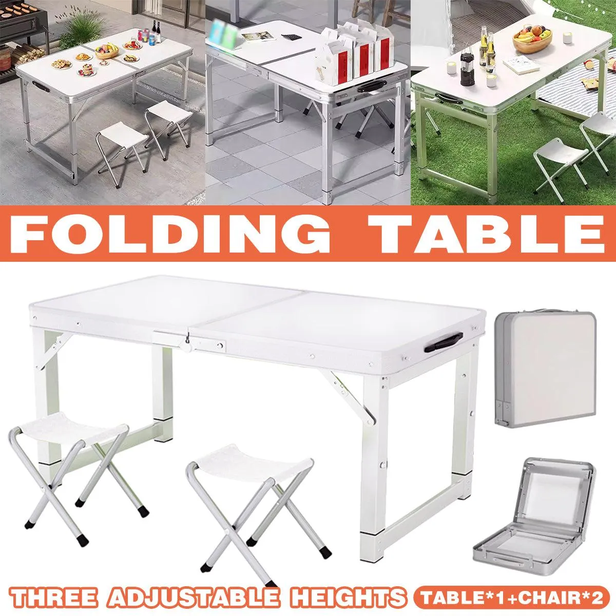 Portable Folding Picnic Camping Set Aluminium Table with 2 Foldable Chairs BBQ