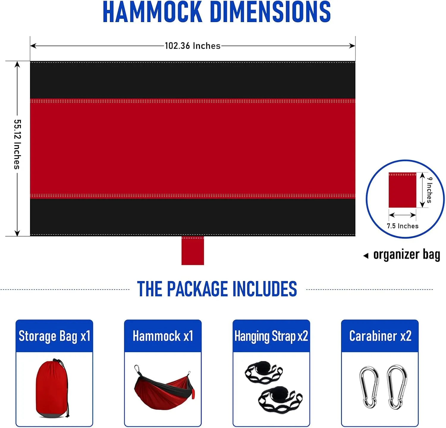 Portable Hammock and Travel Lightweight Backpacking Hammocks Swing with Stainless Steel Clip and Tree Straps for Camping Hiking Backyard Lounging Outdoor Hammock (Red Black)