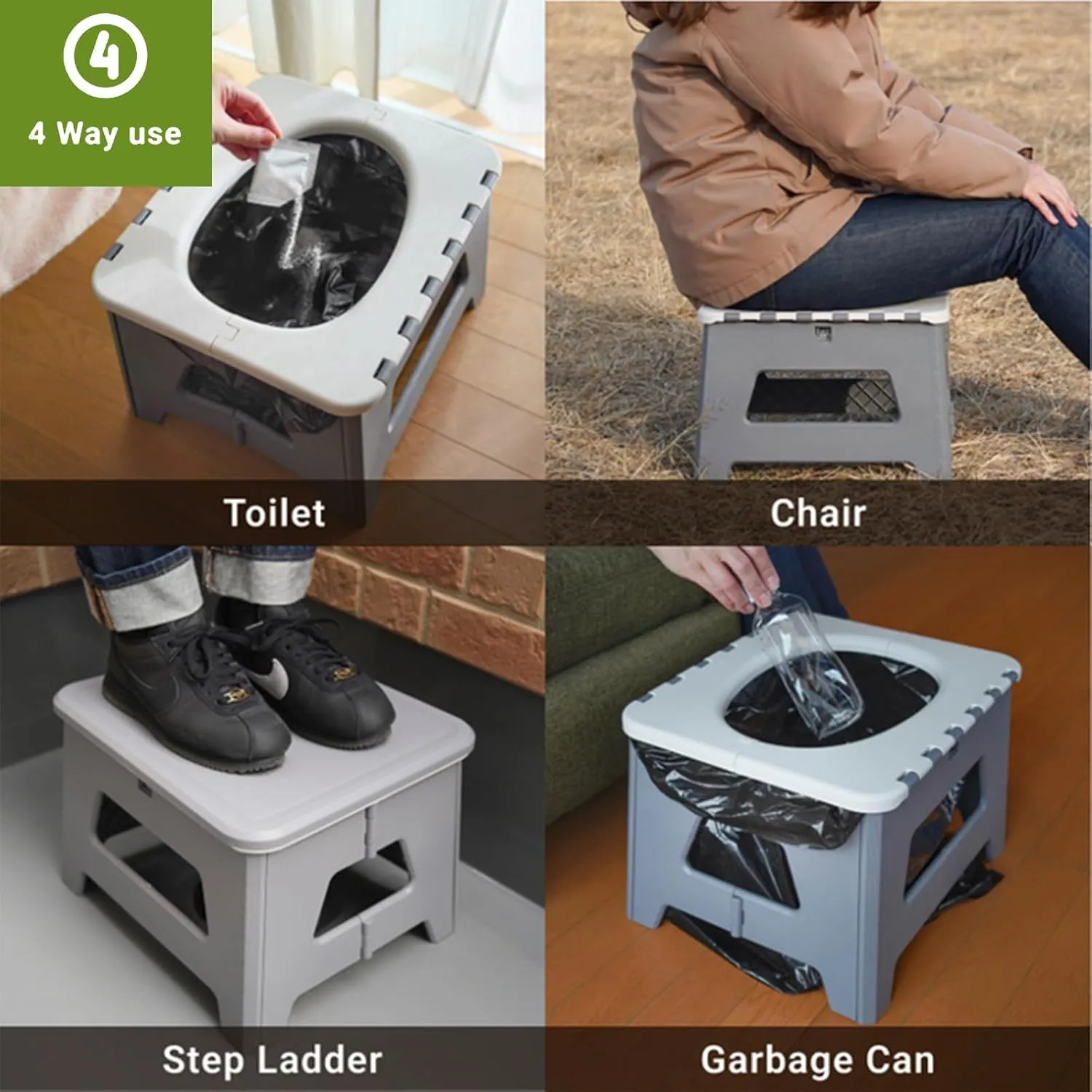 Portable Toilet for Adults, Folding Camping Toilet with Lid & Solidifier, Emergency Seat for Limited Mobility, Compact Potty for Home, RV & Travel, Anti-Slip Design (Brown)