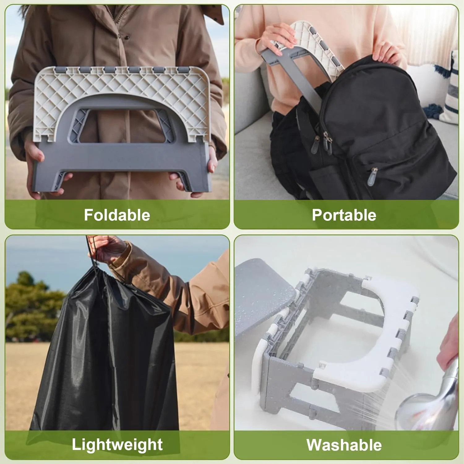 Portable Toilet for Adults, Folding Camping Toilet with Lid & Solidifier, Emergency Seat for Limited Mobility, Compact Potty for Home, RV & Travel, Anti-Slip Design (Brown)