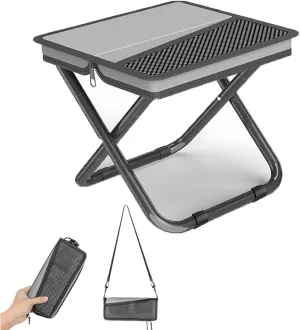 Portable Ultralight Travel Stool Camping Chair Fishing Stool - Gray Carbon Steel with Foot Pads and Keychain, Handbag Style Pocket Foldable