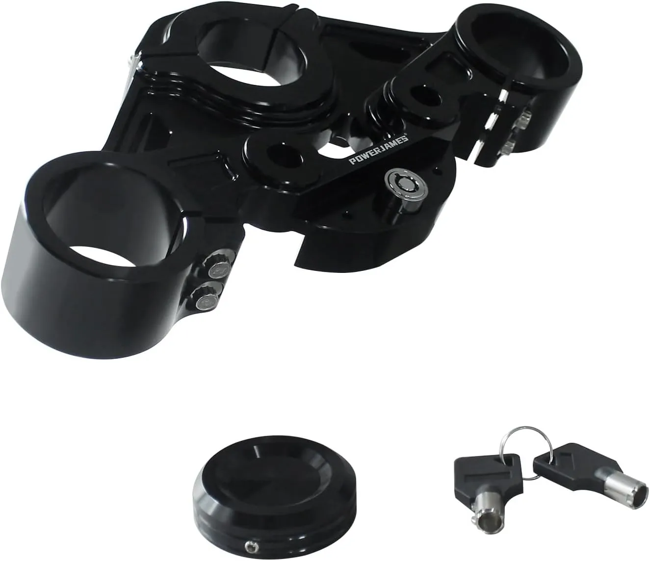POWER JAMES Black Aluminum Top Triple Tree with Handlebar Lock Fits for 2015-2023 Road Glide FLTR, FLTRU, FLTRX, FLTRXSE 107 114 (Black)