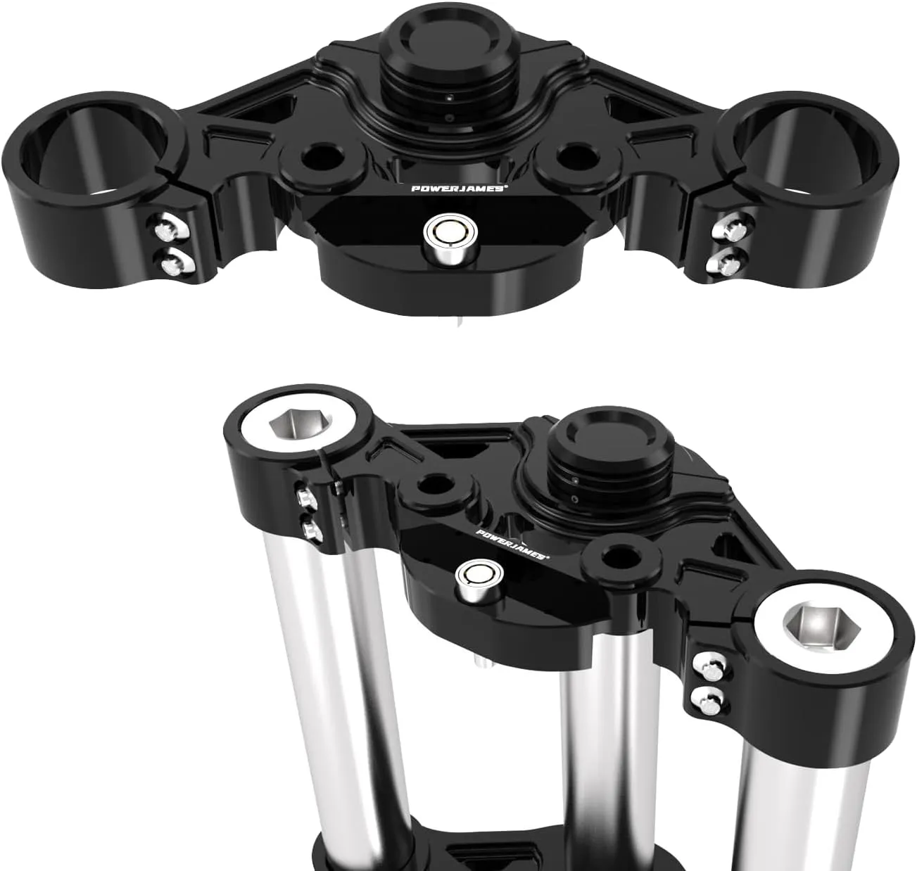 POWER JAMES Black Aluminum Top Triple Tree with Handlebar Lock Fits for 2015-2023 Road Glide FLTR, FLTRU, FLTRX, FLTRXSE 107 114 (Black)
