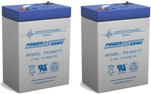 Power Sonic PS-640 6V 4.5AH SLA Battery F1 Fast ON TAB TERMINALS - 2 Pack