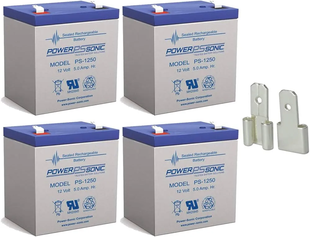 Power Sonic PS1250F2 12 Volt 5 Ah Battery W/ F1 Terminal Adapter Rechargeable Sealed Lead Acid SLA - 4 Pack