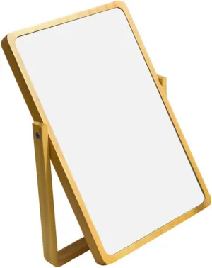 Premium Cosmetic Mirror Creative Wood Table Mirror Chic Design for Bedroom Home Use Light Yellow Finish Compact for Easy Placement High-Definition Reflection for Makeup Application