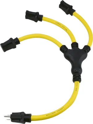 Prime AD190802L Bulldog Tough U Ground Adaptor Triple Outlet W-Twist to Lock Adaptor STOW Double Jacket with 600-Volt Wire