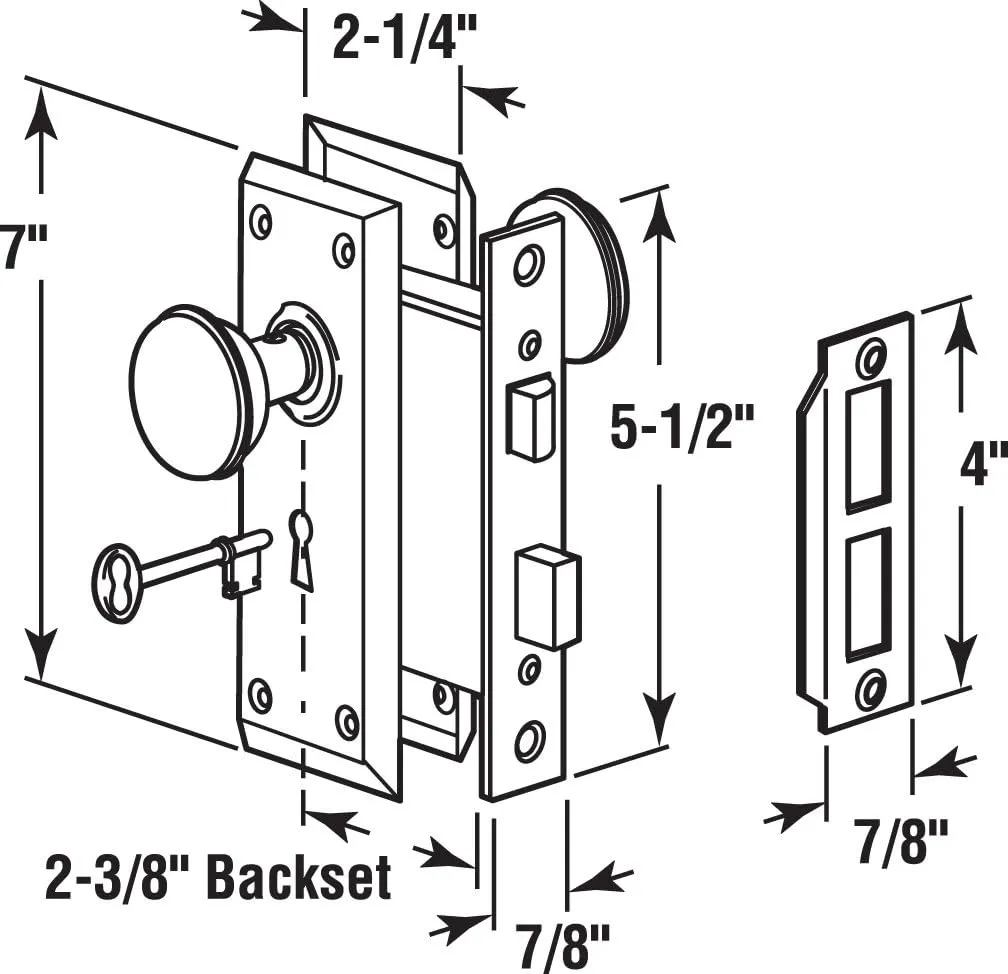 Prime-Line E 2495 Mortise Keyed Lock Set with Classic Bronze Knob – Perfect for Replacing Broken Antique Lock Sets and More, Fits 1-3/8 In.-1-3/4 In. Interior Doors (Single Pack)