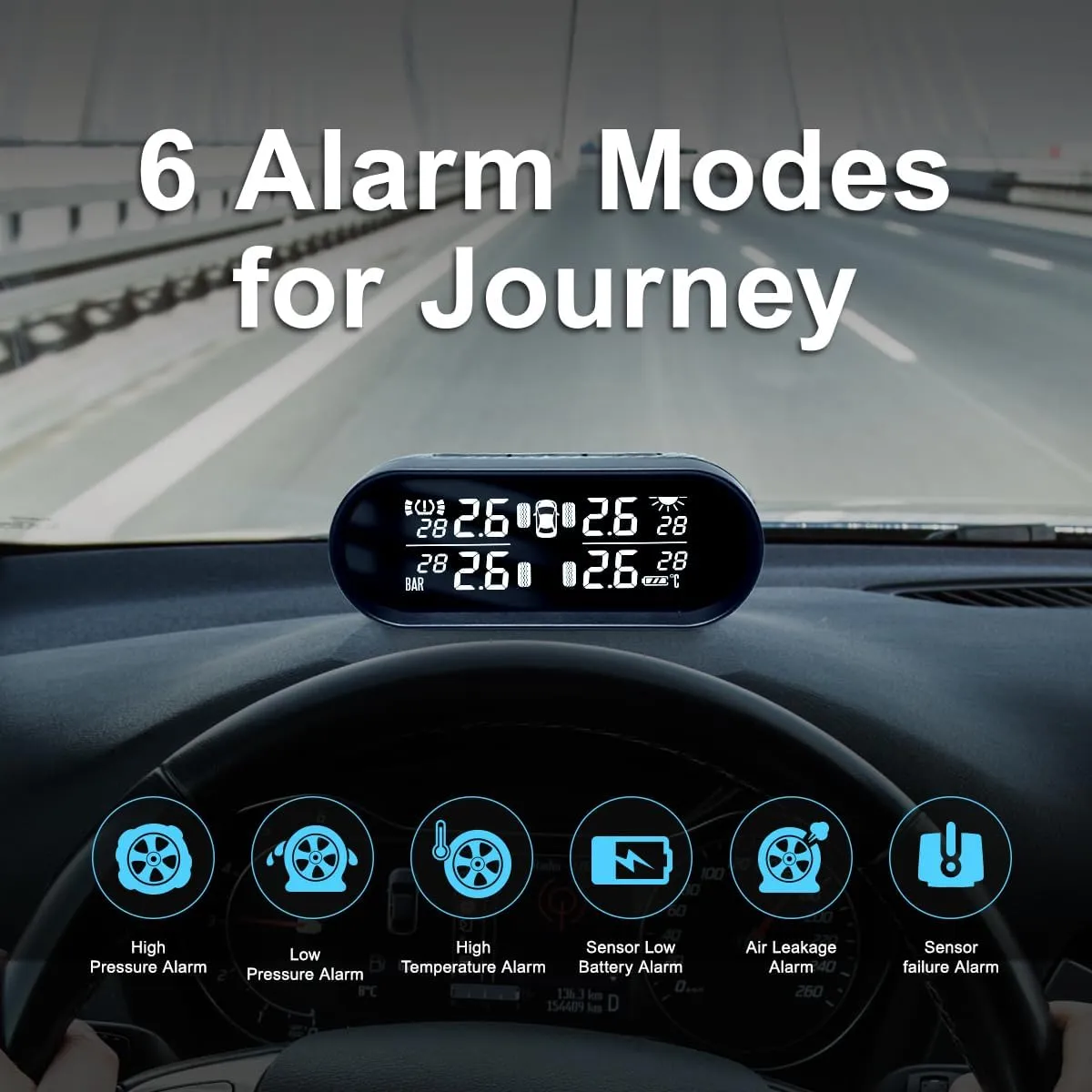 Promata Mata2E RV Tire Pressure Monitoring System,Wireless Solar TPMS with 4 Sensors for Travel Trailer,Automatic Backlight LCD Display,Real-time Monitoring Pressure and Temperature(0-99PSI)