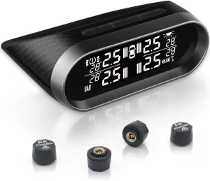 Promata Mata2E RV Tire Pressure Monitoring System,Wireless Solar TPMS with 4 Sensors for Travel Trailer,Automatic Backlight LCD Display,Real-time Monitoring Pressure and Temperature(0-99PSI)