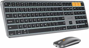 ProtoArc Backlit Bluetooth Keyboard and Mouse for Mac, KM100-A Full Size Wireless Keyboard Mouse for Mac, Multi-Device Rechargeable for MacBook Pro/Air, iMac, iPhone, iPad, Space Gray