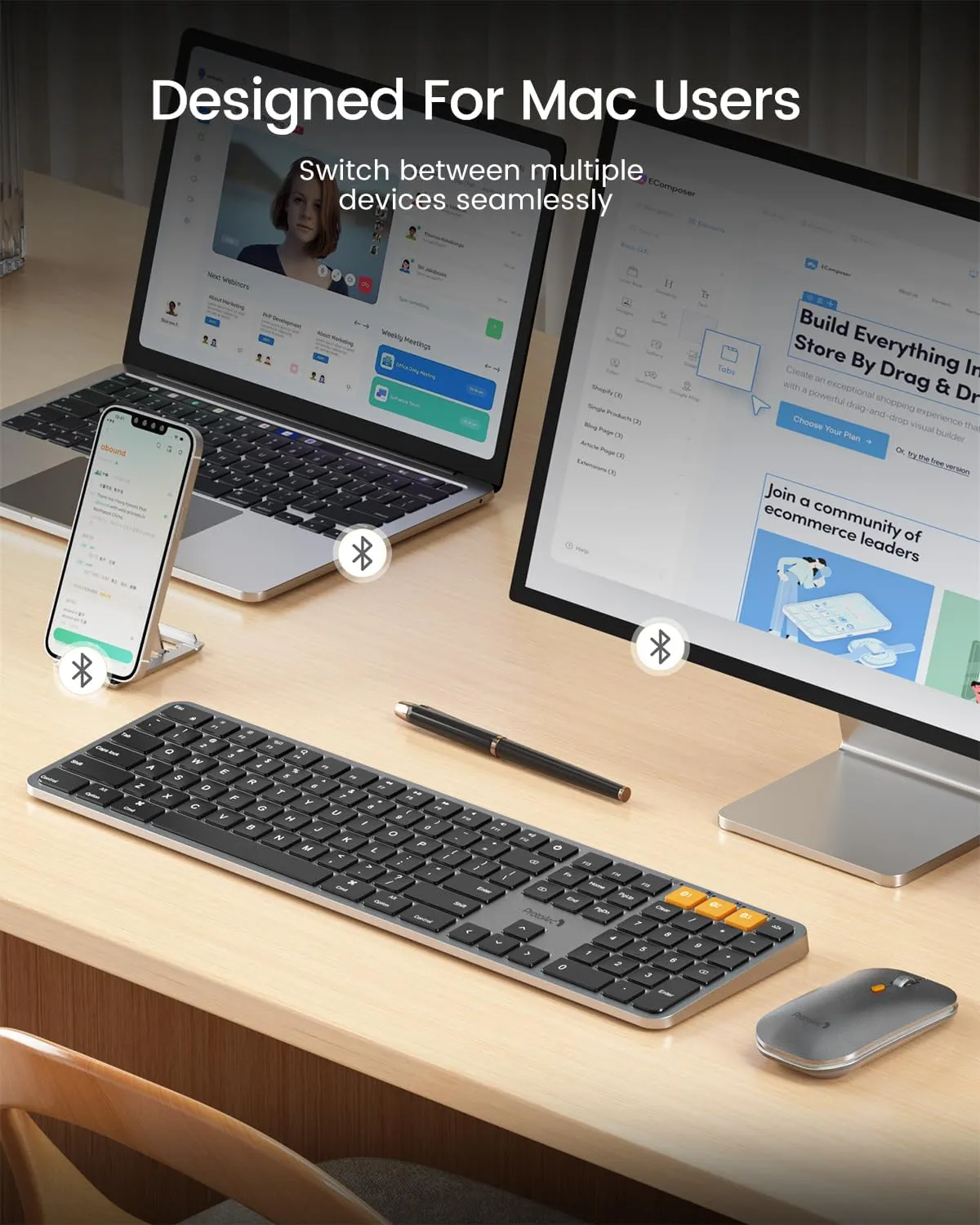 ProtoArc Backlit Bluetooth Keyboard and Mouse for Mac, KM100-A Full Size Wireless Keyboard Mouse for Mac, Multi-Device Rechargeable for MacBook Pro/Air, iMac, iPhone, iPad, Space Gray