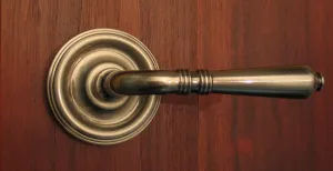 Providence by FPL- Solid Brass Privacy Lever Set for Bedroom/Bathroom Doors, 2-3/8" Backset, Antique Brass Finish
