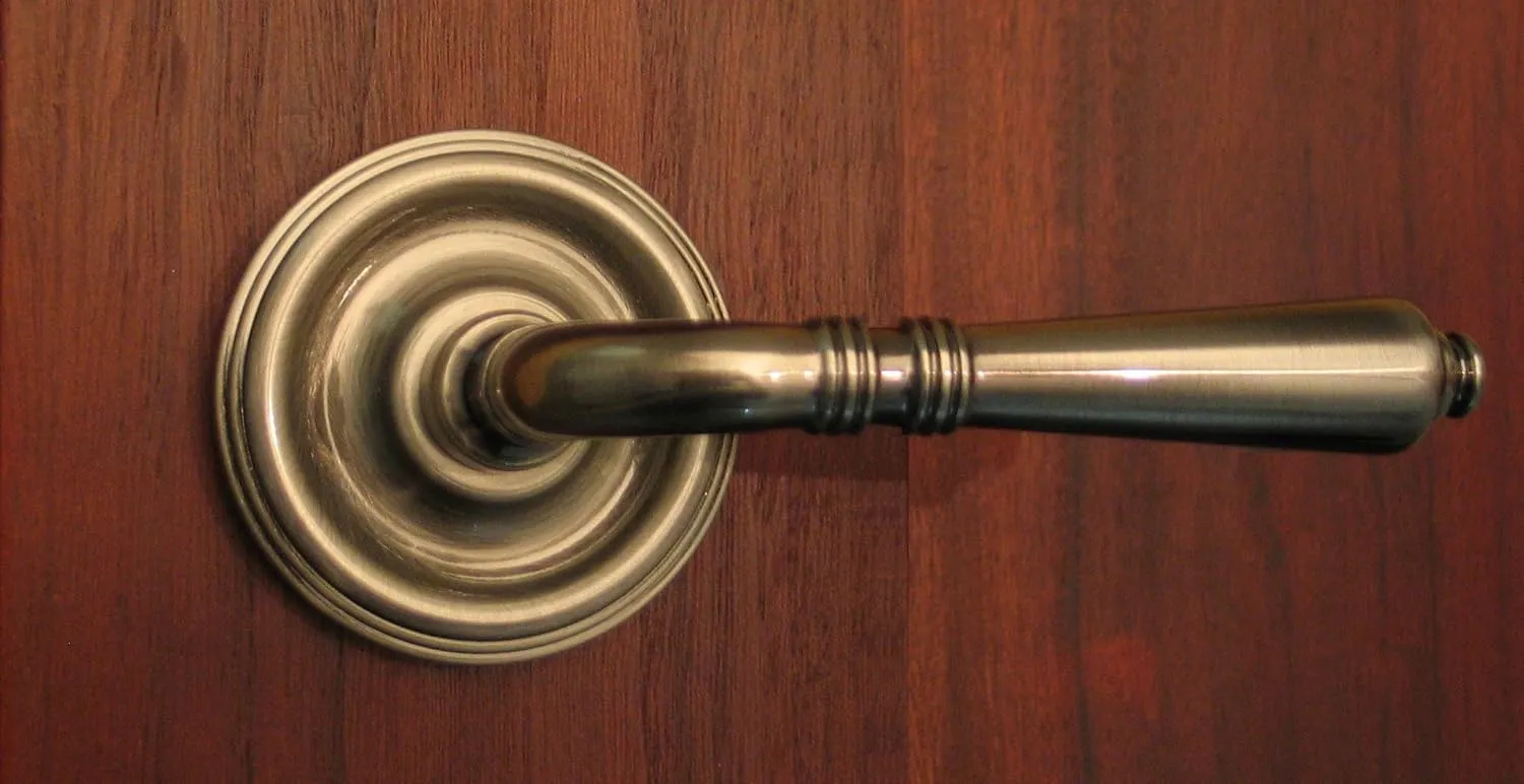 Providence by FPL- Solid Brass Privacy Lever Set for Bedroom/Bathroom Doors, 2-3/8" Backset, Antique Brass Finish