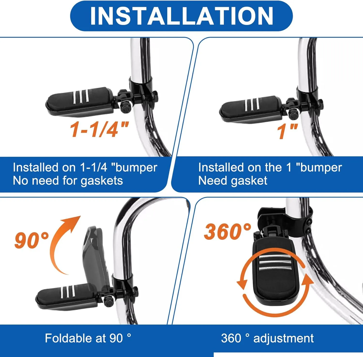 PSLER Motorcycle Universal Highway Pegs Foot Rests, Crash Bar Highway Foot Pegs for Touring Electra Street Glide Road King Sportster, 1"(25mm), 1 1/4" (32mm), 1 1/3" (34mm) Engine Guard(Black Style2)