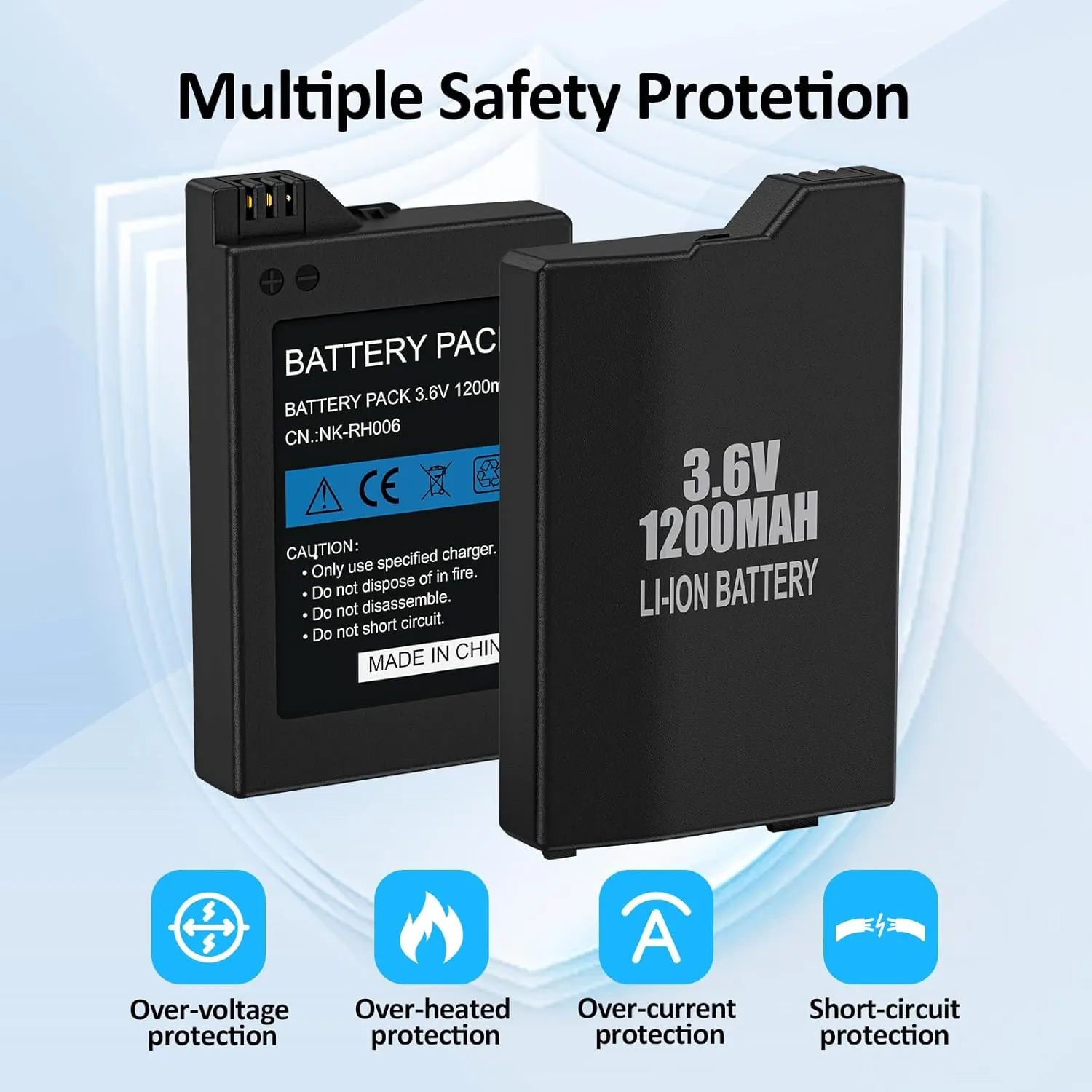 PSP Battery, 2Pcs 3.6v 1200mAh Lithium Ion Replacement Batteries with USB Charging Cable for PSP-3000, PSP-3001, PSP-2000, PSP-2001, PSP-3002, PSP-3004, PSP Lite, PSP Slim Console