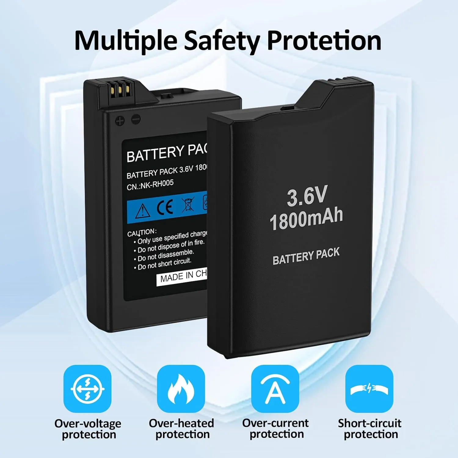 PSP Battery, 2Pcs 3.6v 1800mAh Lithium Ion Replacement Batteries with USB Charging Cable for PSP 1000 1001, PSP-110 (1002, 1003, 1004, 1005, 1006, 1007, 1008, 1010), PSP Fat Console