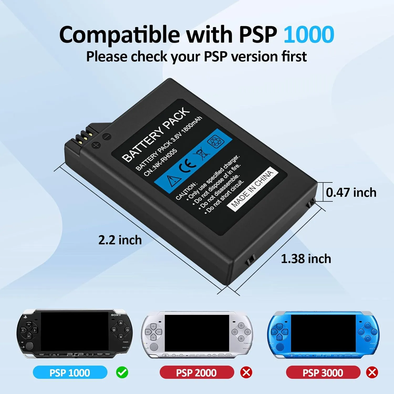 PSP Battery, 2Pcs 3.6v 1800mAh Lithium Ion Replacement Batteries with USB Charging Cable for PSP 1000 1001, PSP-110 (1002, 1003, 1004, 1005, 1006, 1007, 1008, 1010), PSP Fat Console