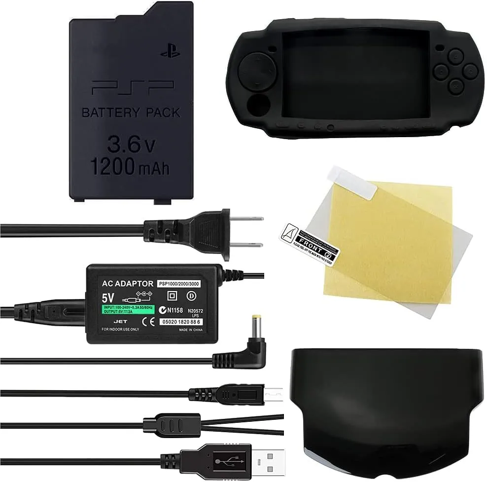 PSP-S110 High Capacity Replacement Sony PSP Slim Battery   AC Adapter 5V 2A Wall Travel Power Supply   Back Door Battery Cover Compatible for PSP 2000 2001 3000 3001 3002 3004 Accessories Kit