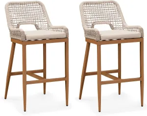 PURPLE LEAF Bar Stools Set of 2 Bar Height Metal Bar Chairs with Back Modern Tall Comfy Wicker Woven Boho Garden Pool Patio Outdoor Barstools