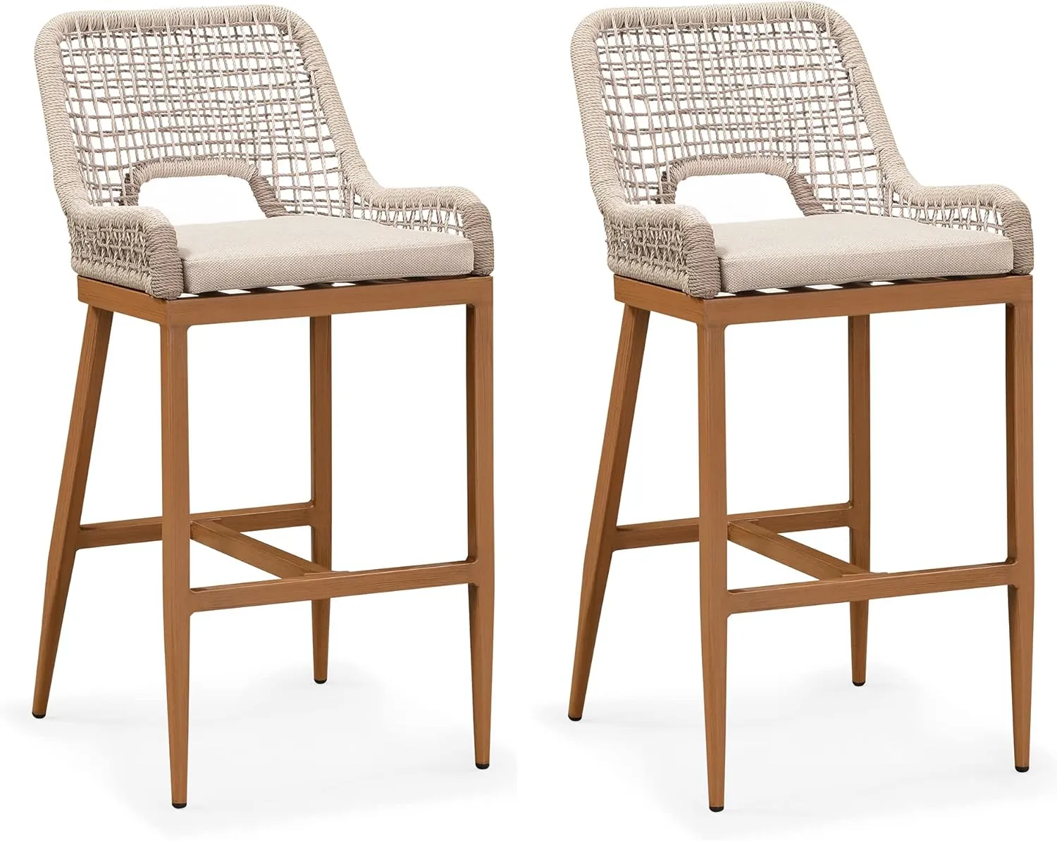 PURPLE LEAF Bar Stools Set of 2 Bar Height Metal Bar Chairs with Back Modern Tall Comfy Wicker Woven Boho Garden Pool Patio Outdoor Barstools