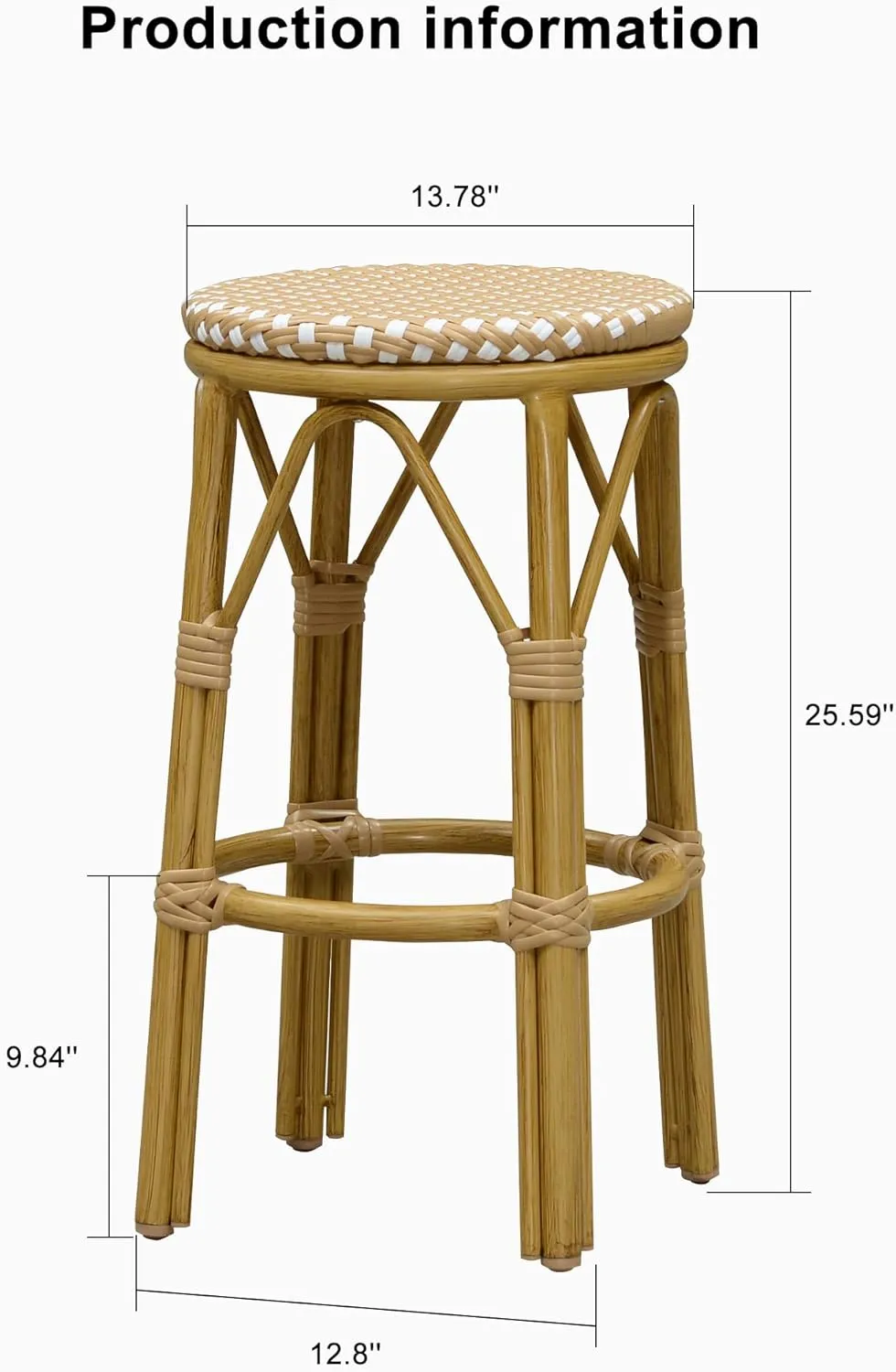 PURPLE LEAF Patio Round Counter Height Stool Set of 2 Outdoor Backless Barstools Aluminum Frame in Bamboo Finish with Amber & White Woven Rattan for Indoor Kitchen Dining Bistros Cafe Restaurant