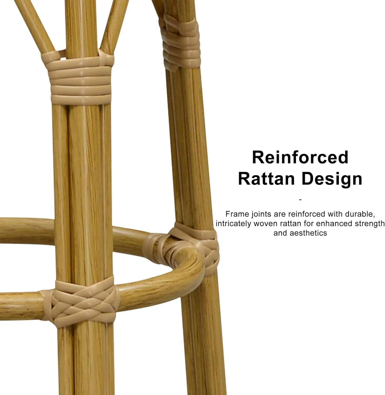 PURPLE LEAF Patio Round Counter Height Stool Set of 2 Outdoor Backless Barstools Aluminum Frame in Bamboo Finish with Amber & White Woven Rattan for Indoor Kitchen Dining Bistros Cafe Restaurant