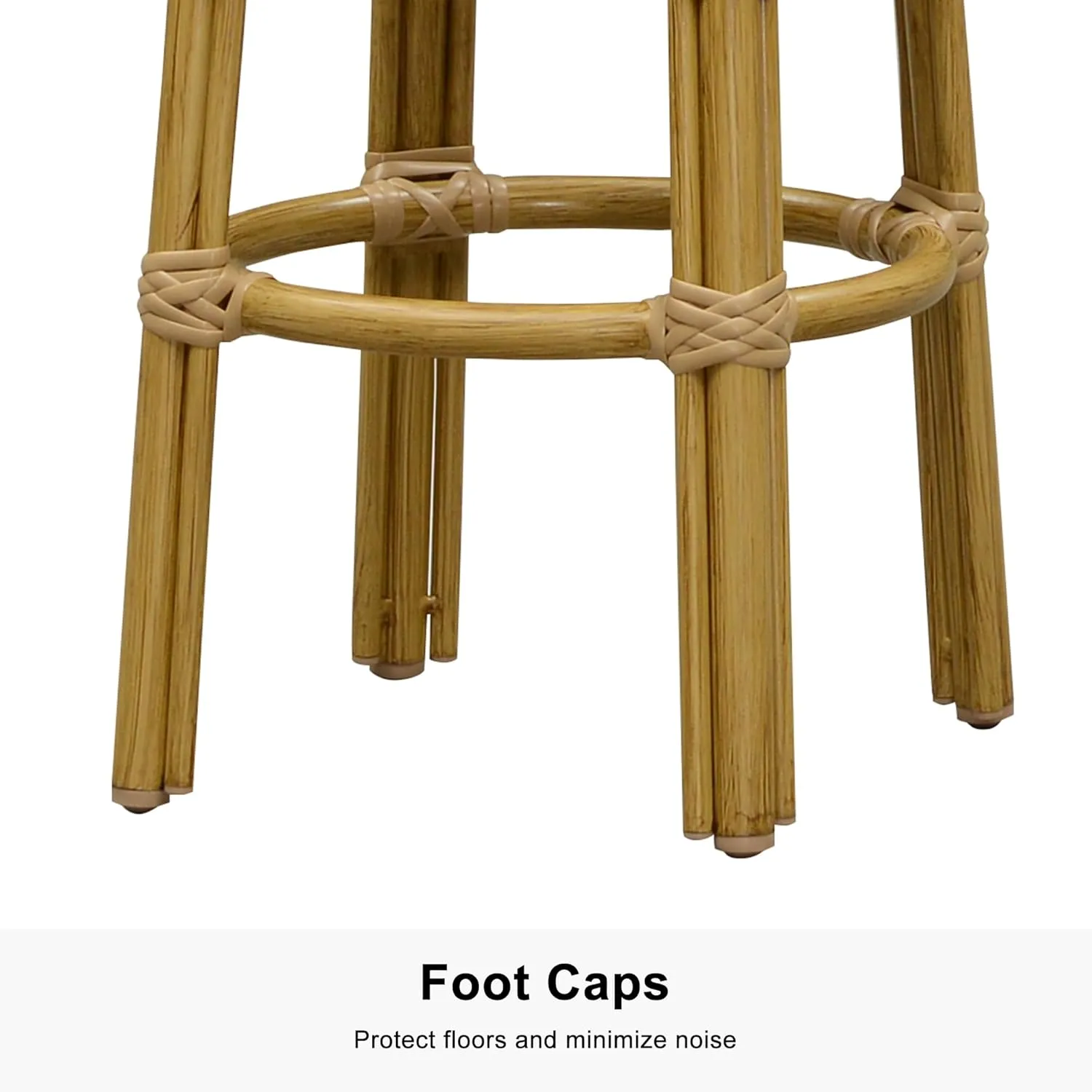 PURPLE LEAF Patio Round Counter Height Stool Set of 2 Outdoor Backless Barstools Aluminum Frame in Bamboo Finish with Amber & White Woven Rattan for Indoor Kitchen Dining Bistros Cafe Restaurant