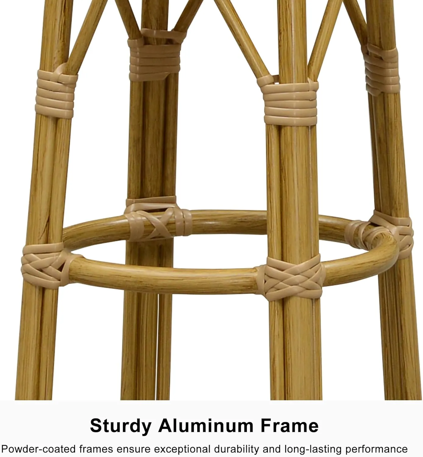 PURPLE LEAF Patio Round Counter Height Stool Set of 2 Outdoor Backless Barstools Aluminum Frame in Bamboo Finish with Amber & White Woven Rattan for Indoor Kitchen Dining Bistros Cafe Restaurant