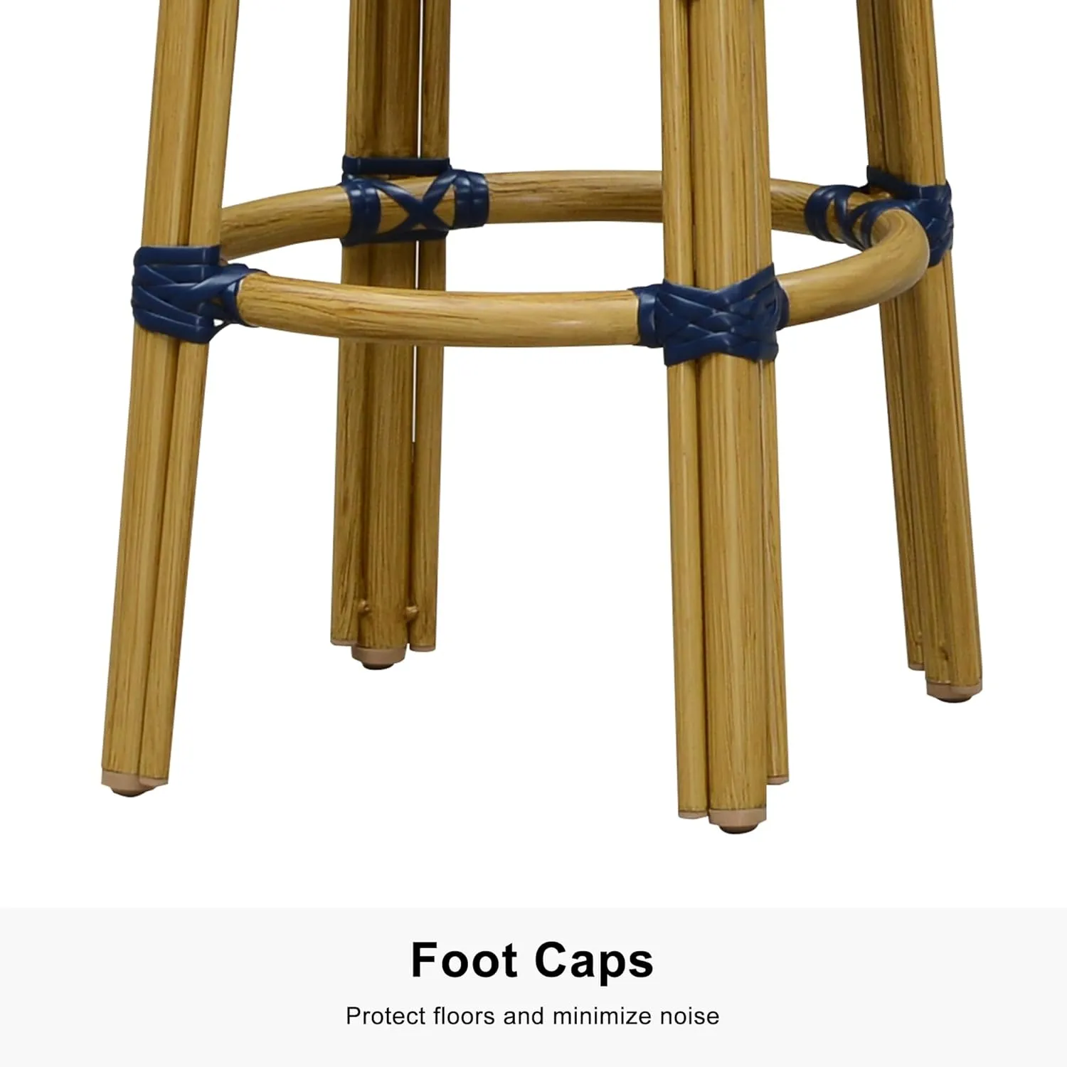 PURPLE LEAF Patio Round Counter Height Stool Set of 2 Outdoor Backless Barstools Aluminum Frame in Champagne Finish with Navy Blue&White Woven Rattan for Indoor Kitchen Dining Bistros Cafe Restaurant