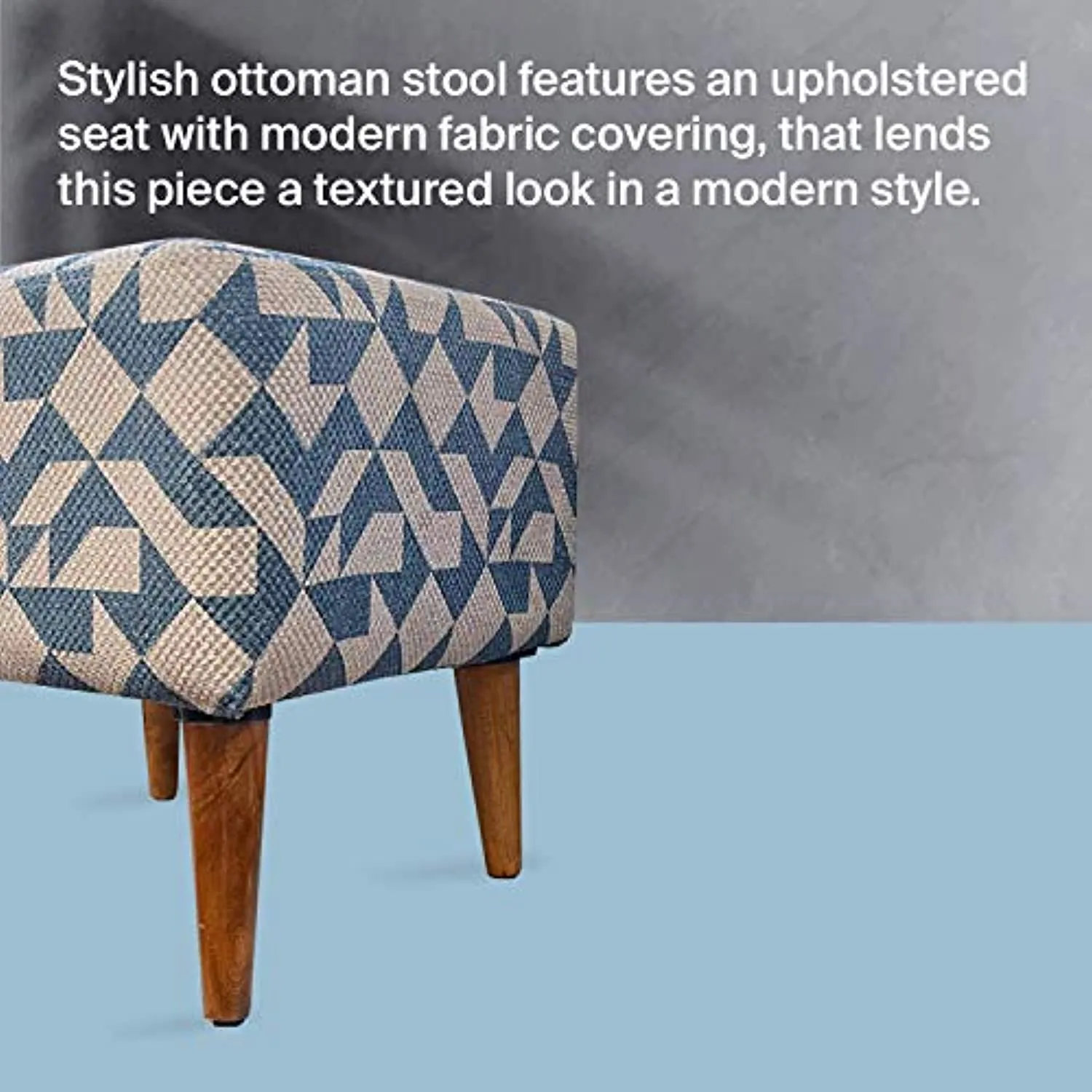 Pyramid Home Decor Mid Century Modern Fabric Ottoman Stool for Vanity - Square Ottoman Seat with Wood Legs - 16.25 x 16.25 x 16.25 Inch Foot Stool Ottoman