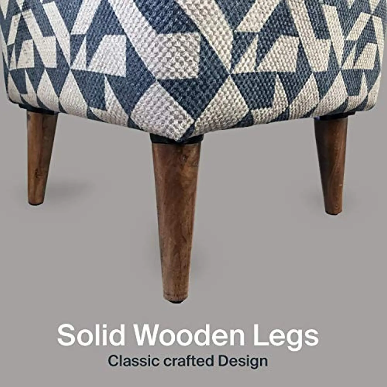 Pyramid Home Decor Mid Century Modern Fabric Ottoman Stool for Vanity - Square Ottoman Seat with Wood Legs - 16.25 x 16.25 x 16.25 Inch Foot Stool Ottoman
