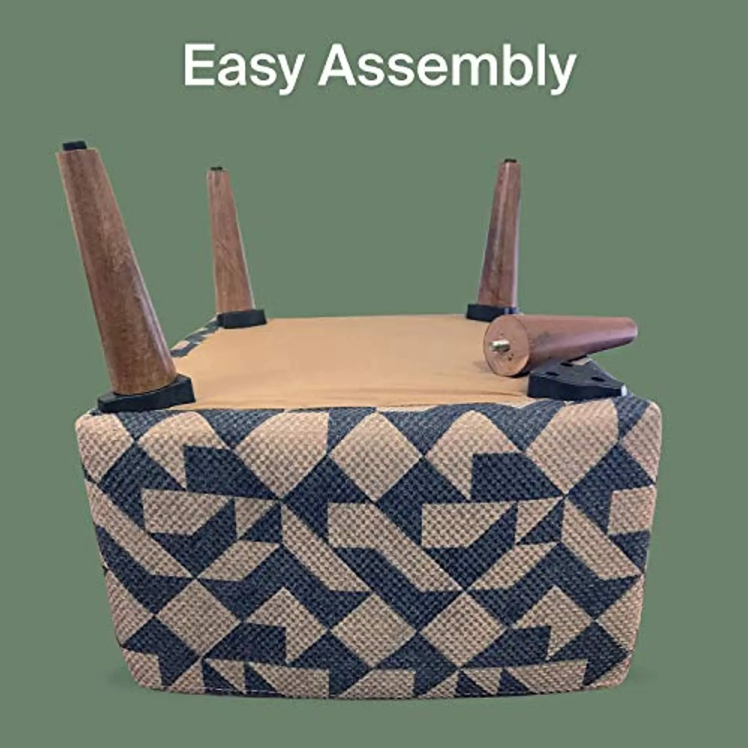 Pyramid Home Decor Mid Century Modern Fabric Ottoman Stool for Vanity - Square Ottoman Seat with Wood Legs - 16.25 x 16.25 x 16.25 Inch Foot Stool Ottoman