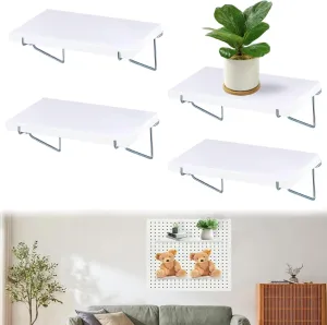 QTLCOHD 4 Pack White Pegboard Shelves with Brackets, Wooden Pegboard Wall Organizer Accessories, Heavy Duty Peg Board Shelf for Craft Home Office Garage Workbench Kitchen