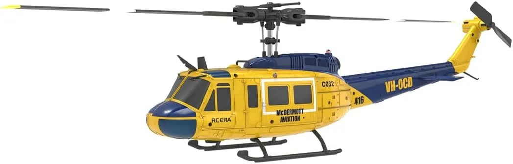 RC ERA C032 UH-1 Huey RC Helicopter with 6-Axis Gyro, 1/48 Scale 6CH Flybarless RC Helicopter with Altitude Hold & Intelligent Positioning System for Hobbyist