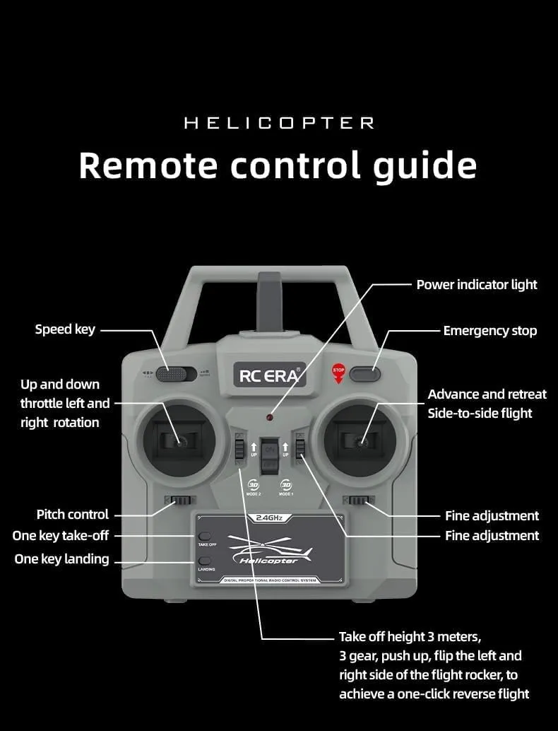 RC ERA C032 UH-1 Huey RC Helicopter with 6-Axis Gyro, 1/48 Scale 6CH Flybarless RC Helicopter with Altitude Hold & Intelligent Positioning System for Hobbyist