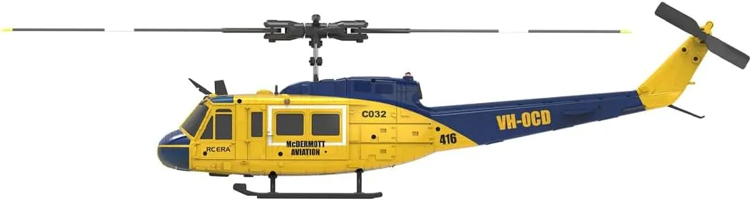 RC ERA C032 UH-1 Huey RC Helicopter with 6-Axis Gyro, 1/48 Scale 6CH Flybarless RC Helicopter with Altitude Hold & Intelligent Positioning System for Hobbyist