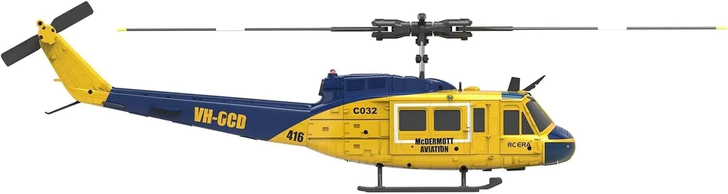 RC ERA C032 UH-1 Huey RC Helicopter with 6-Axis Gyro, 1/48 Scale 6CH Flybarless RC Helicopter with Altitude Hold & Intelligent Positioning System for Hobbyist