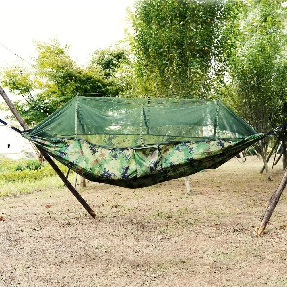 Recreation 1-2 Person 260 * 140cm Camping Hammock Outdoor Mosquito Bug Net Portable Parachute Nylon Hammock for Sleeping Travel Hiking Gifts for Hikers