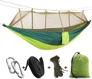 Recreation 1-2 Person 260 * 140cm Camping Hammock Outdoor Mosquito Bug Net Portable Parachute Nylon Hammock for Sleeping Travel Hiking Gifts for Hikers