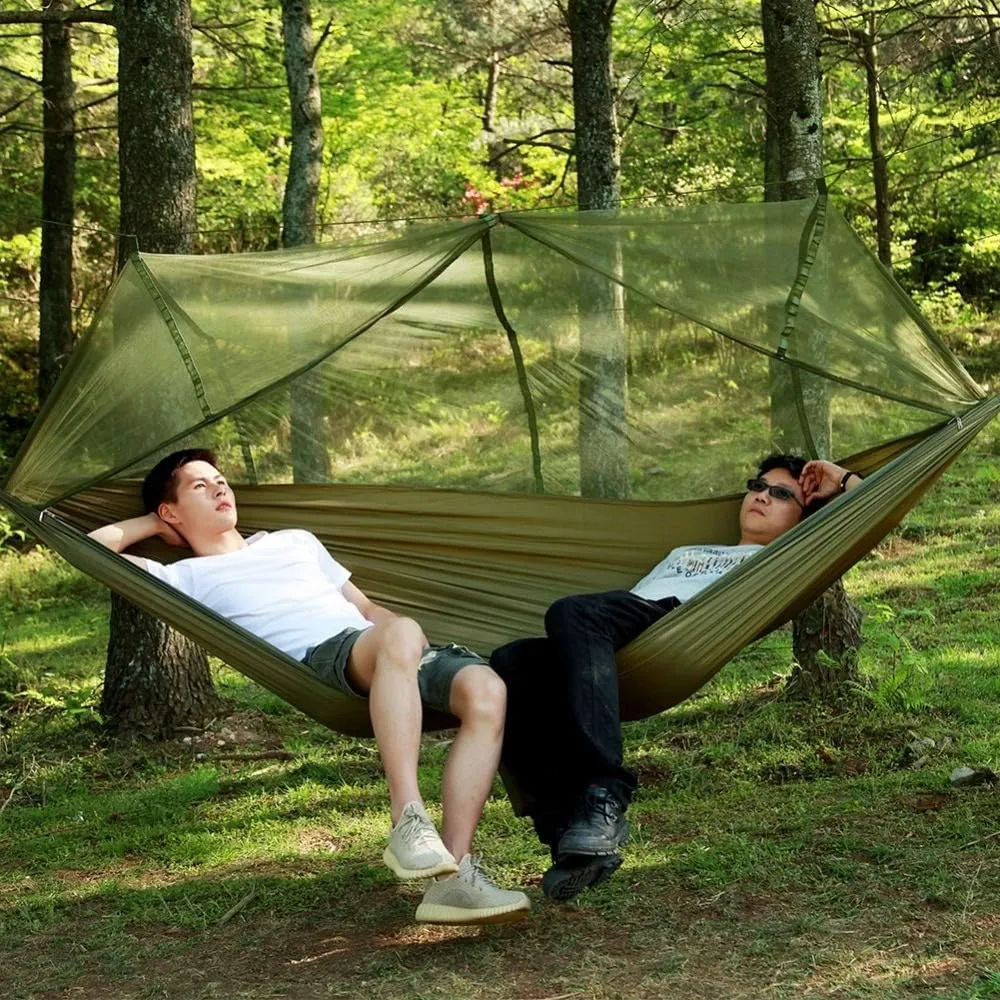 Recreation 1-2 Person 260 * 140cm Camping Hammock Outdoor Mosquito Bug Net Portable Parachute Nylon Hammock for Sleeping Travel Hiking Gifts for Hikers
