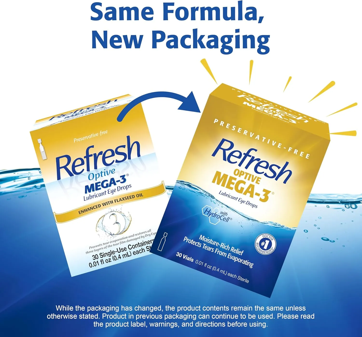 Refresh Optive MEGA-3 Lubricant Eye Drops Preservative-Free Artificial Tears, 0.01 fl oz (0.4 mL), 30 Single-Use Containers