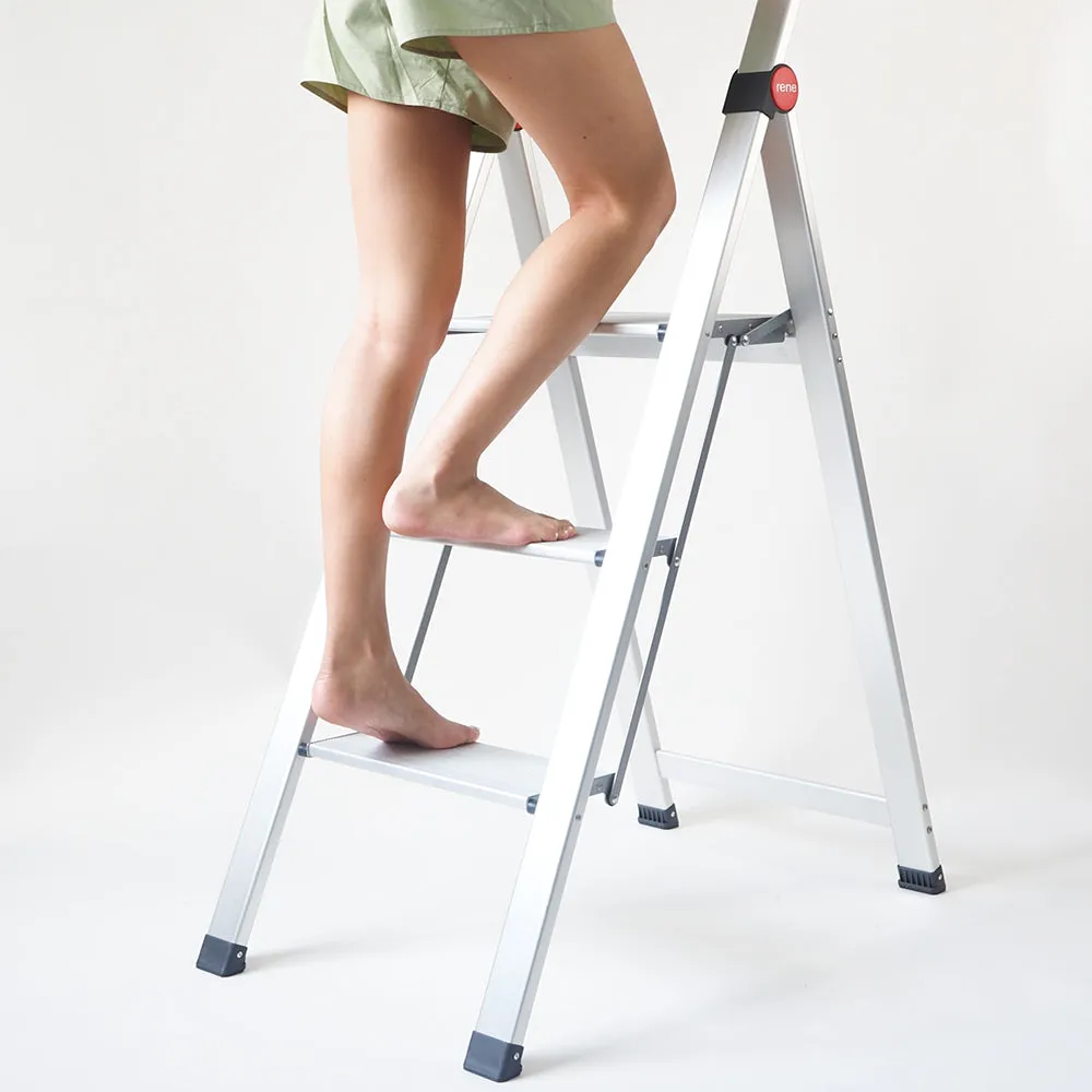 RENE Hashigo Ultra Slim 3-Step Stool Handle (Silver)