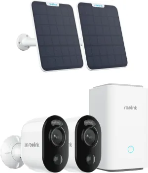 REOLINK 4K Security Cameras Wireless Outdoor System, Home Hub with 2X Argus 3 Ultra 2x6W Solar Panel, Encrypted 1 Year Local Storage, 5-Month Battery Life, 2.4/5GHz Wi-Fi, Spotlight, No Monthly Fee