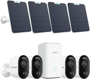 REOLINK Home Hub with 4X Argus 3 Ultra 6W Solar Panel, 4K Security Wireless Outdoor Camera, Solar/Battery Powered, 5G/2.4GHz WiFi, 64GB SD Card Included, Encrypted Local Storage
