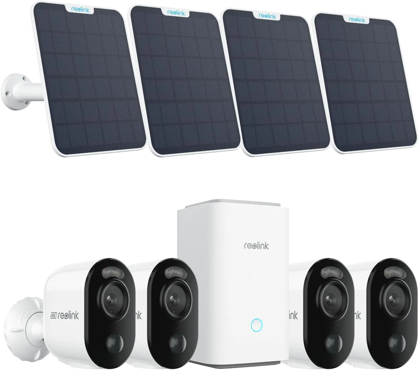 REOLINK Home Hub with 4X Argus 3 Ultra 6W Solar Panel, 4K Security Wireless Outdoor Camera, Solar/Battery Powered, 5G/2.4GHz WiFi, 64GB SD Card Included, Encrypted Local Storage