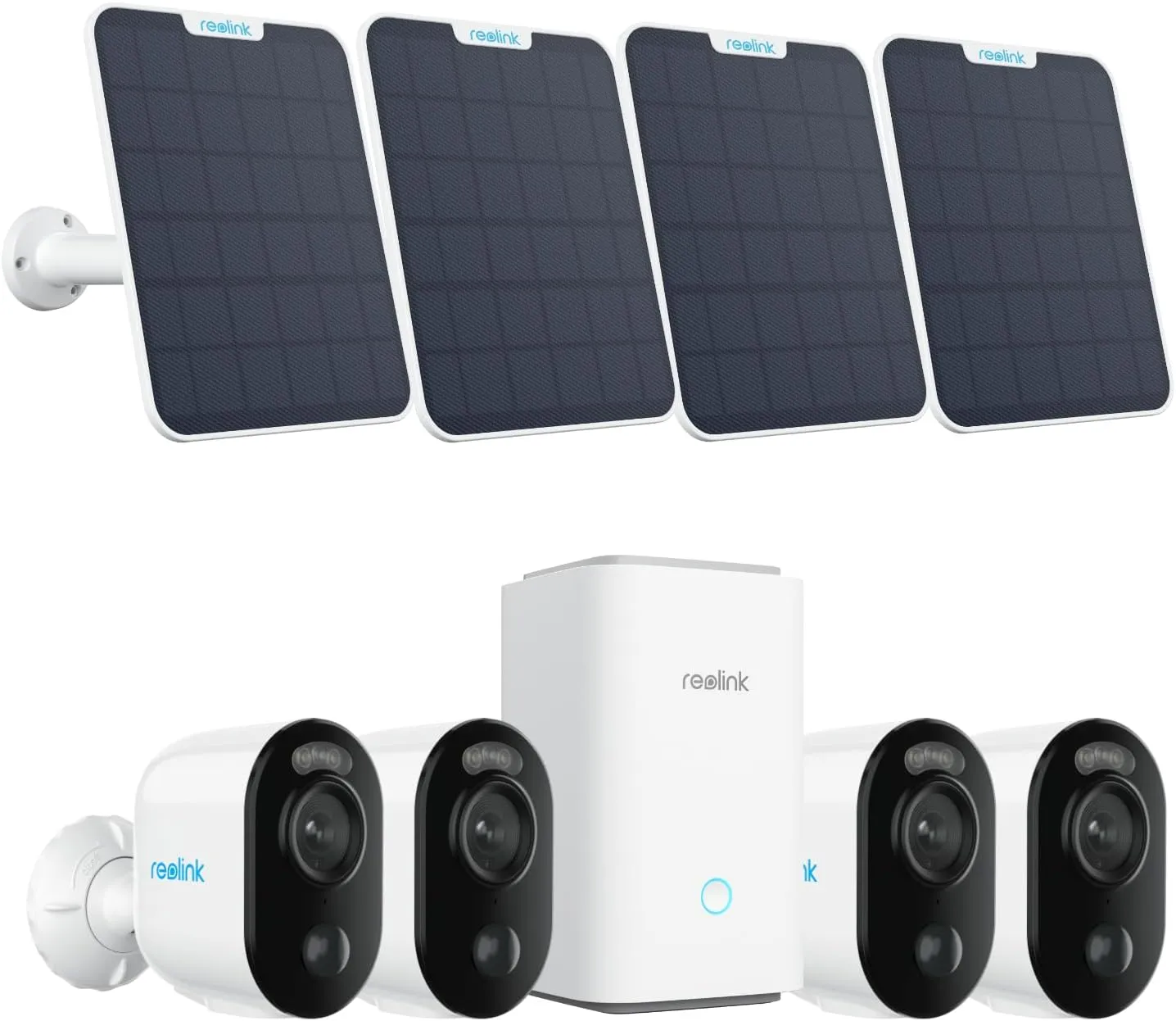 REOLINK Security Cameras Wireless Outdoor System, Home Hub with 4X Argus 3E 4x3W Solar Panel, Encrypted 1 Year Local Storage, 6-Month Battery Life, 3MP HD Color Night Vision, No Monthly Fee