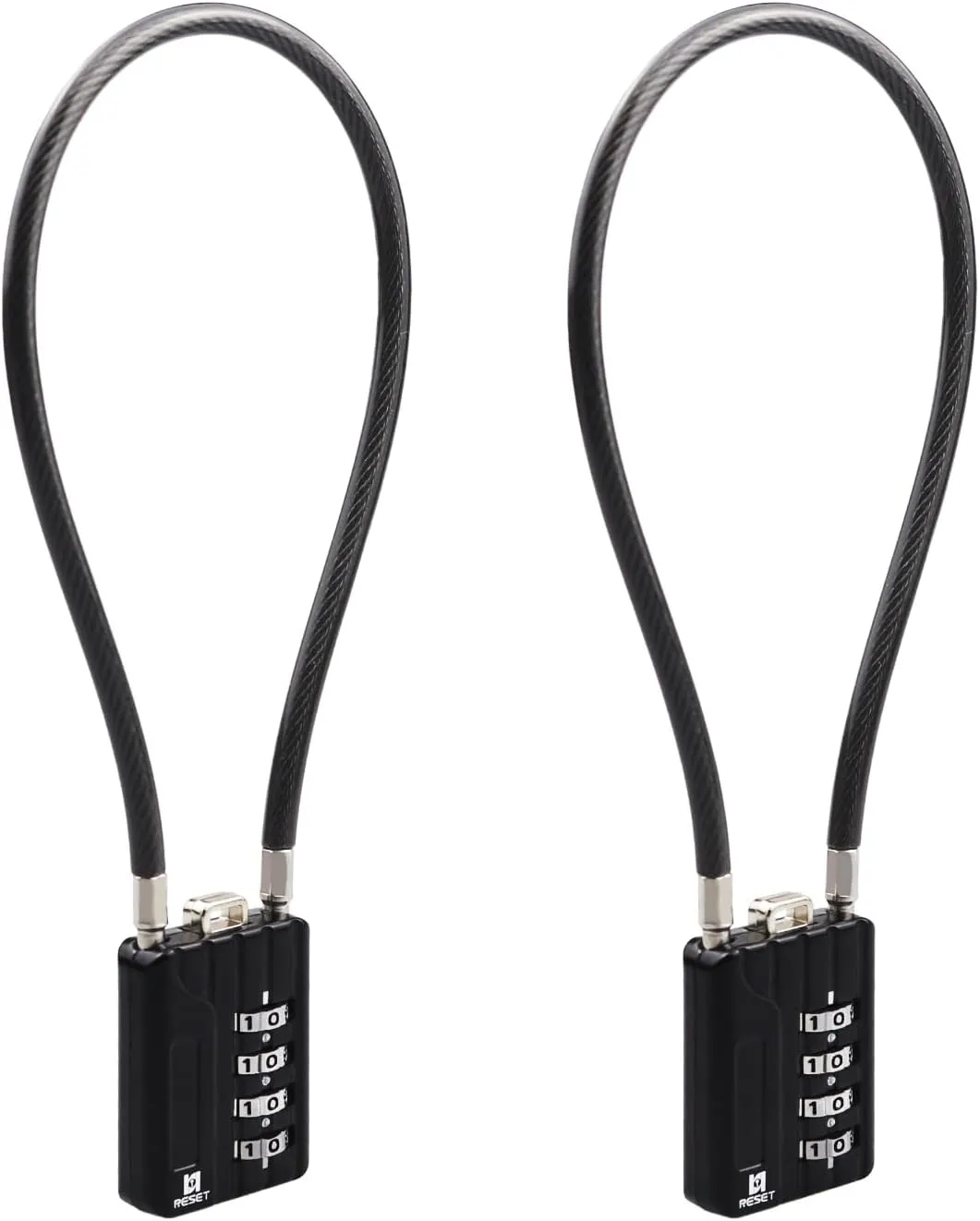 RESET-201 (2 Pack) 4 Digit Combination Padlock with 12 inch (30cm) Steel Cable,Cable Lock for Trash Can, Locker, Gym Locker, Luggage, Suitcase, Gun Case, Trigger,Helmet, 5mm Diameter, Black