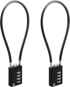 RESET-201 (2 Pack) 4 Digit Combination Padlock with 12 inch (30cm) Steel Cable,Cable Lock for Trash Can, Locker, Gym Locker, Luggage, Suitcase, Gun Case, Trigger,Helmet, 5mm Diameter, Black